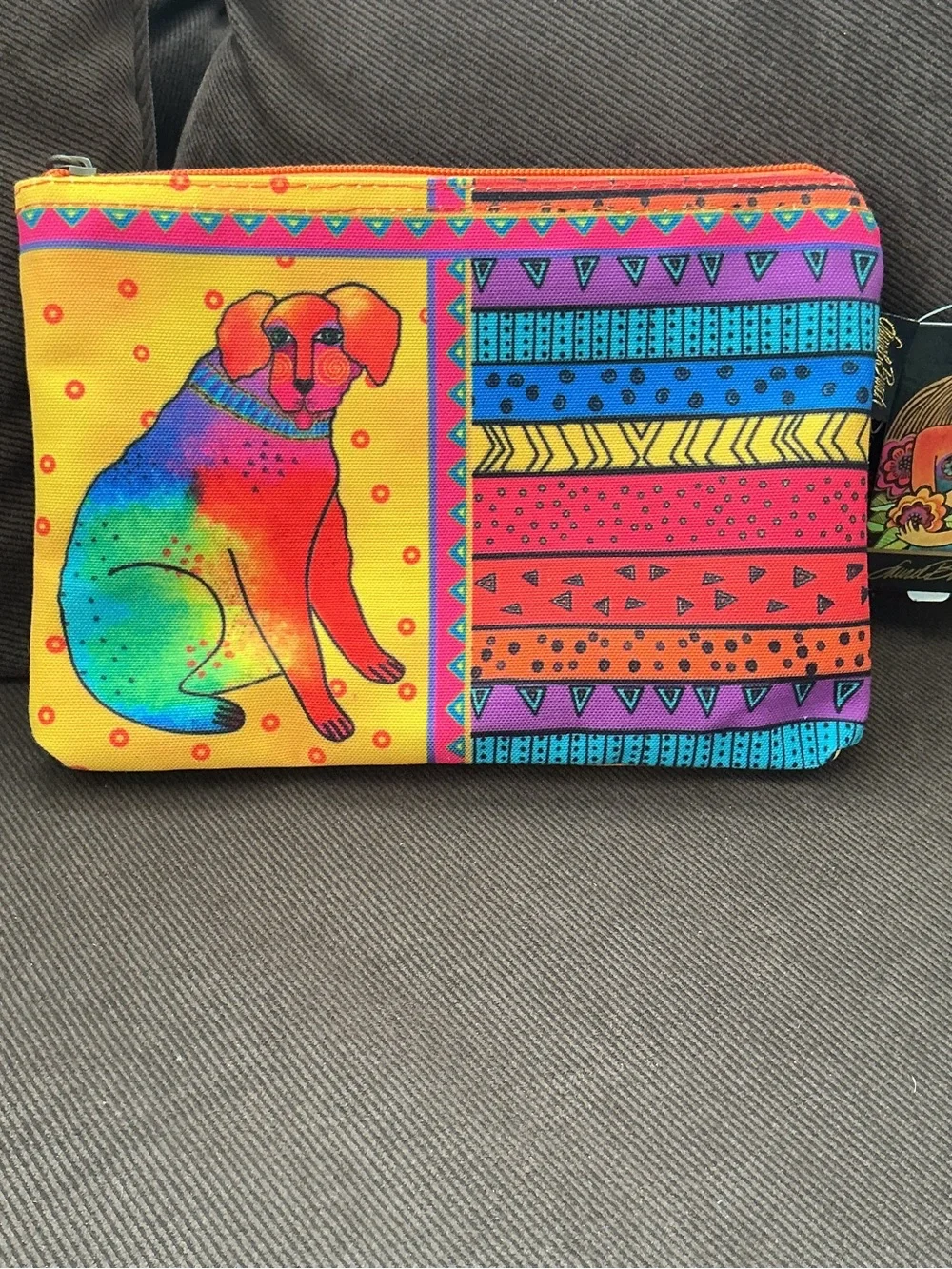 Laurel Burch Classic Dogs Colorful Rainbow Zip Cosmetics Bag